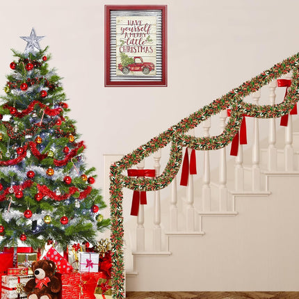 50Ft Christmas Tinsel Twist Garland, Metallic Twist Garland Tree Decorations for Christmas Tree Year Party Birthday Holiday Supplies Indoor and Outdoor Decoration (Red Green Gold)