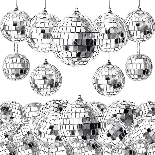 40 PCS Mirror Disco Balls,Silver Reflective Mirror Ball,Hanging Disco Ball Ornaments for Christmas Tree,Retro Disco Party Decorations,Stage Props(1.18 Inch,2 Inch,2.36 Inch,3.15 Inch)