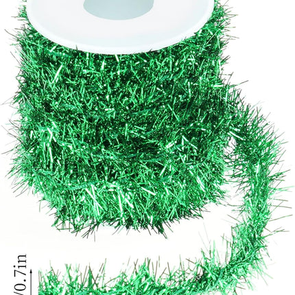 Tongcloud 4 Rolls Christmas Tinsel Ribbon Metallic Garland Tinsel Garland Christmas Metallic Tinsel Ribbon Glitter Tinsel Ribbon for Christmas (Gold, red, green, Silver, 19.6feetx0.7inches)