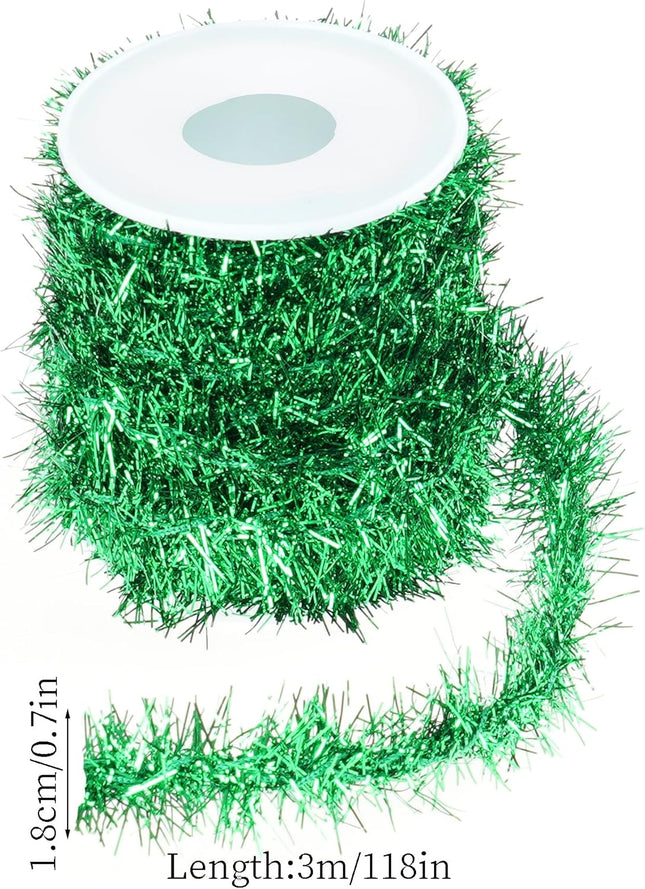 Tongcloud 4 Rolls Christmas Tinsel Ribbon Metallic Garland Tinsel Garland Christmas Metallic Tinsel Ribbon Glitter Tinsel Ribbon for Christmas (Gold, red, green, Silver, 19.6feetx0.7inches)