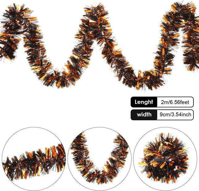 WILLBOND Halloween Twist Garland Chunky Glittering Tinsel Garland Mixed Color Metallic Tinsel Decoration for Halloween Party Supplies (6 Pcs)