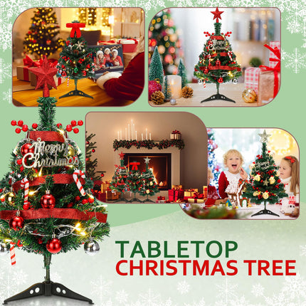 Liliful 3 Pcs Desktop Mini Christmas Tree Small Artificial Christmas Trees with LED Lights and Ornaments 18/20/ 22 Inch Tabletop Xmas Tree for DIY Christmas Decorations