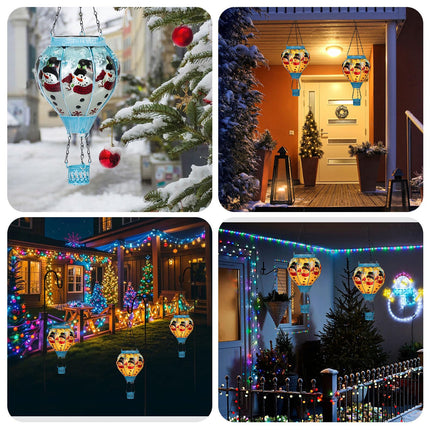 Hot Air Balloon Solar Lantern - Christmas Flickering Flame Outdoor Waterproof Hanging Solar Lanterns for Patio Yard,Lawn Porch,Garden Snowman