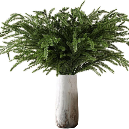 12 Pcs Norfolk Pine Branches,18 inch Faux Greenery Stems,Pine Needles Branches for DIY Garland, Wreath Christmas Decorations