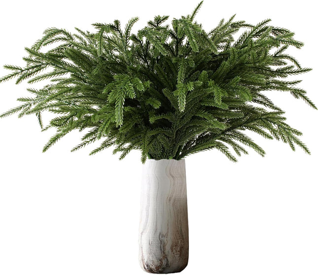 12 Pcs Norfolk Pine Branches,18 inch Faux Greenery Stems,Pine Needles Branches for DIY Garland, Wreath Christmas Decorations