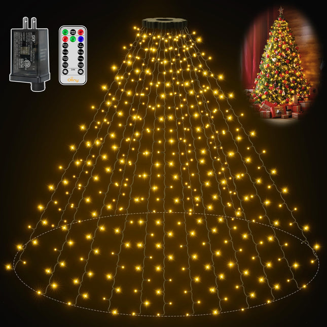 Ollny Christmas Tree Lights 400LED 8.2ft16 Strings with Ring, 8 Lighting Modes 3 Timers Dimmable Christmas Lights Indoor with Remote, Waterproof Outdoor Christmas Lights for Xmas Decor (Warm White)