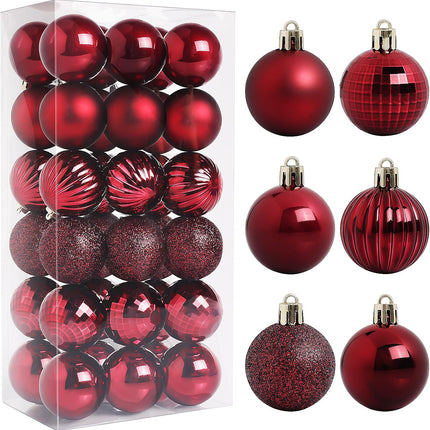 Christmas Ornaments, 36 Packs 1.57 Inch, Red Christmas Ball Decorations Ornaments for Xmas Tree, Wreath Decor Ornaments, Shatterproof Plastic Bulbs