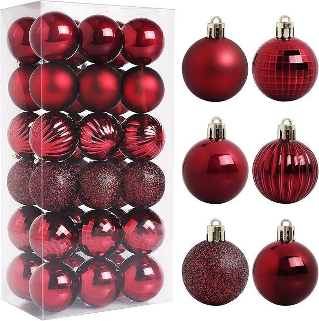Christmas Ornaments, 36 Packs 1.57 Inch, Red Christmas Ball Decorations Ornaments for Xmas Tree, Wreath Decor Ornaments, Shatterproof Plastic Bulbs