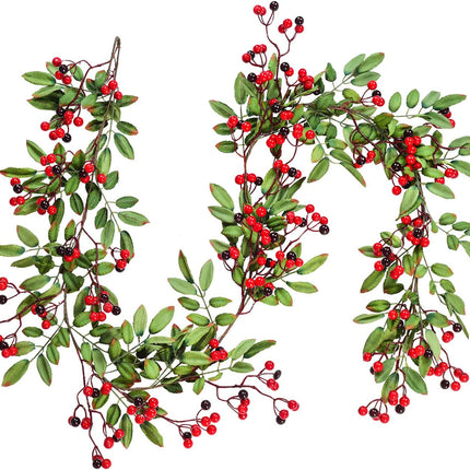 DearHouse 5.83 Ft Red Berry Christmas Garland, Artificial Berry Garland for Indoor Outdoor Hone Fireplace Decoration for Winter Christmas Holiday Year Decor