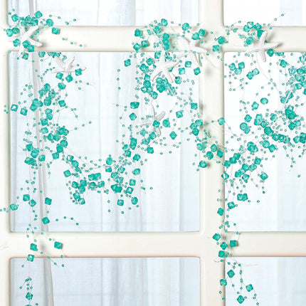 Christmas Beaded Starfish Garland Beach Decor Ocean Coastal Themed Beach Diamond Beads Garland with White Starfish Beaded Garland for Xmas Tree Wedding Beach Party Decor (with Lights, 33 Feet)