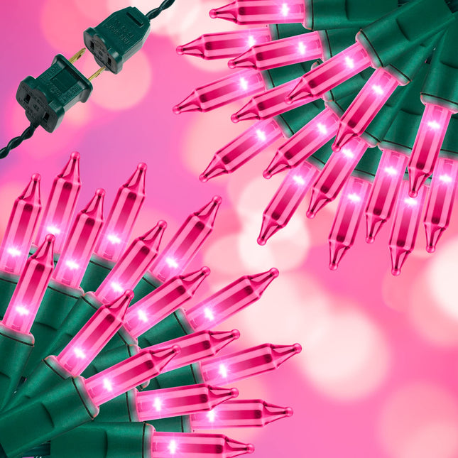 100LIGHTS PINK Extra-Bright With End Connectors Christmas Decorative Lights 5.98m UL Mini String Light Set Waterproof for Home Garden Holiday Christmas Tree Party Patio Decor Wedding