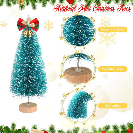 67 Pcs Miniature Sisal Frosted Christmas Trees Snowflake Bottle Brush Trees with Wood Base Mini Artificial Christmas Trees Set Tiny Christmas Balls Box Wreath for Christmas Home DIY Decor Crafts
