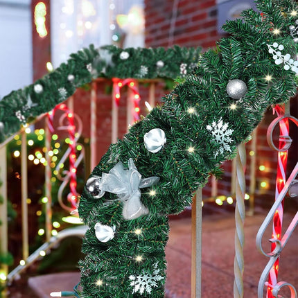 MorTime 9 FT LED Christmas Garland with Berries Bows Christmas Balls, Pre-Lit Artificial Garland with 50 Warm White LED Lights for Indoor Outdoor Christmas Decorations