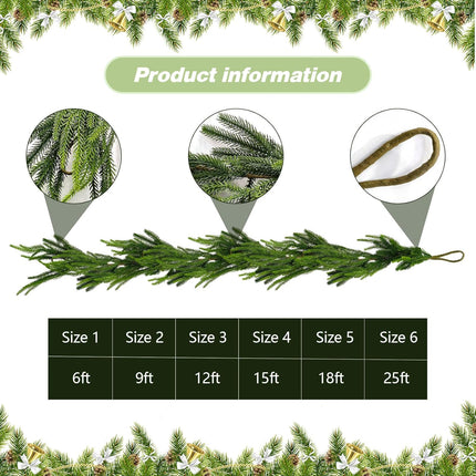 9Ft Christmas Garland Norfolk Pine Garland, Real Touch Winter Pine Garland, Green Artificial Greenery Garland for Table Wall Porch Fireplace Outdoor Indoor Room Winter Decoration