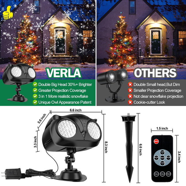 Verla Christmas Projector Lights Outdoor Snowflake Projector Lights with Remote Control, Christmas Decorations Snow Projector IP65 Waterproof Dynamic Snowfall Landscape Light for Holiday(Double Head)