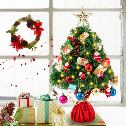 joybest 24 Inch Tabletop Mini Christmas Tree Desktop Xmas Tree Battery Operated with LED String Lights, Red Berries, Star Treetop, Christmas Cards & Ornaments, Best DIY Christmas Decorations, Green