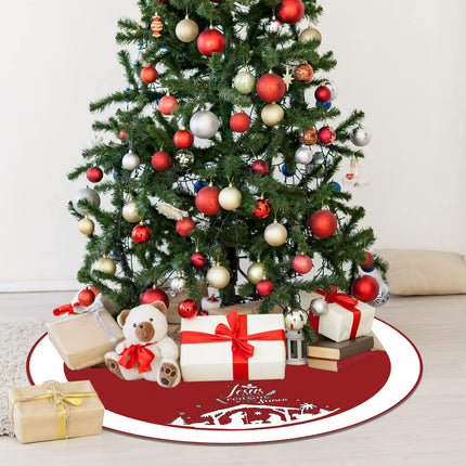 48 Inch Christmas Tree Skirt Nativity Scene Holy Family Xmas Tree Mat Jesus is The Reason for The Season Tree Skirt Pad Double Layer Round Tree Skirt for Christmas Holiday Jesus Party Decor (Red)