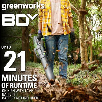 Greenworks Pro 80V (170 MPH / 730 CFM) Brushless Cordless Axial Blower, Tool Only BL80L02 & Greenworks PRO 80V Rapid Charger (Genuine Greenworks Charger)
