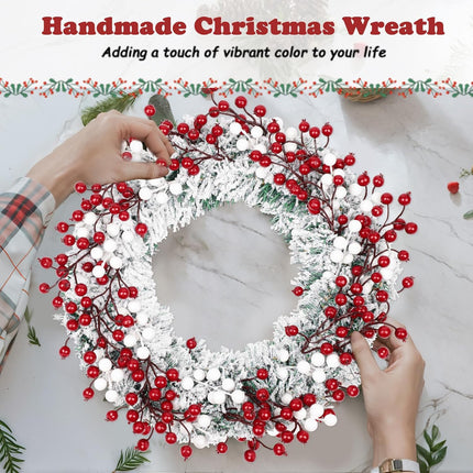 Winter Wreaths for Front Door, Outdoor Christmas Wreath Large White Xmas Reef Decorations with Snow Flocked Pine Red Berry 16" 20 inch Handmade Premium Holiday Indoor Outside Decor