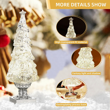 1PC Lighted Christmas Tree,13.9 Inch Tabletop Christmas Tree Lamp, Colorful Lighted Swirling Snow Glitter Tree-Timer- Top Star-Light up Valentines/Christmas Decorations