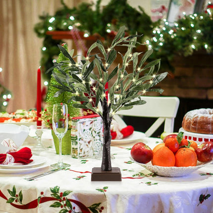 2FT Olive Tree with LED Lights, 30 LED Artificial Twinkle Tree with Timer, Lighted Greenery Tree Bonsai Fairy Tabletop Lamp Christmas Tree for Home Decor