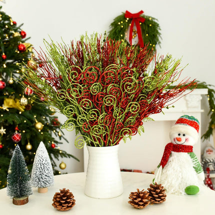 48 Pack Glitter Christmas Tree Picks 17'' Red Green Artificial Christmas Picks for Tree Curly Christmas Tree Filler Decorations DIY Crafts Holiday Home Decor