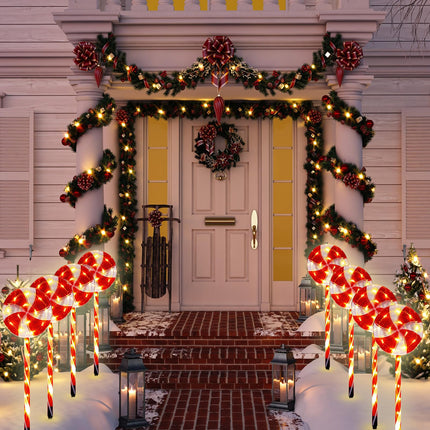 Ganeen 8 Pack Christmas Pathway Markers Lights Christmas Lollipop Lights Outdoor 25.6'' Christmas Candy Pathway Decorations with 8 Lighting Modes String Lights Plugin for Holiday(Red)