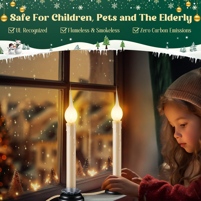 Enhon 2 Pack Rustic Country Candle Lights with Replacement Silicone Bulb, C7 0.6W Electric LED Christmas Window Candles Plug in, UL Certification Warm White Candlestick Lamp, 5 FT Cord, On/Off Switch