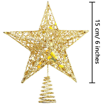 URATOT Glittered Christmas Tree Topper Metal Christmas Treetop Hallow Wire Star Topper for Christmas Home Decoration (6 inches, Gold)
