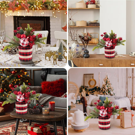 Small Christmas Tree Tabletop Christmas Tree Mini Artificial Christmas Tree Decorations with Red Berry Pine Cone Christmas Decorations for Table Fireplace Mantel