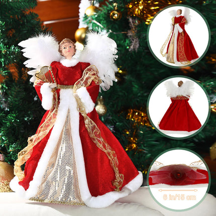Liliful Christmas Tree Topper Angel Treetop 18 Inch Standing Red Angel Xmas Trees Wings Topper Figurine for Home Holiday Decorations Winter Ornament
