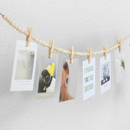 Hanging Photo Display Wall Decor, 2PCS Boho Wooden Bead Garland Collage Picture Frame with 9 Wood Clips for Bedroom, Living Room, Office, Dorm Decor, Photos Holder Teen Girl s