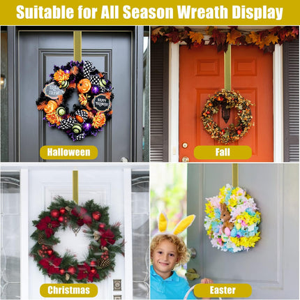 Wreath Hanger for Front Door, Adjustable Wreath Door Hanger Gold Wreath Holder Over The Door Hooks from 15-25inch for Christmas Wreath Decor