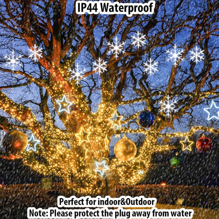 Christmas Snowflake Lights with 10 Drops, 9ft 150 LED Twinkling Cool White Icicle Christmas Lights, Waterproof Connectable Hanging Lights for Indoor Outdoor Eaves Window Curtain Porch Xmas Décoration
