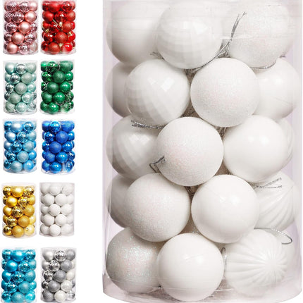 Lulu Home Halloween Hanging Ornaments, 34 Count Pre-Strung Plastic Balls, Shatterproof Barrel Packed Balls for Holiday Halloween Party Wreath Tabletop Tree Decorations, 1.57 Inch, White