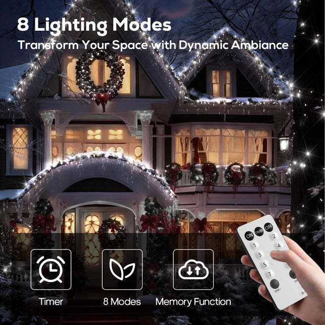 600 LED Christmas Lights, 246FT Outdoor Waterproof String Lights with Remote, Timer & Memory Function & 8 Modes, Twinkle Lights Plug in for Christmas Tree, Patio, Outside, Indoor, Cold White…