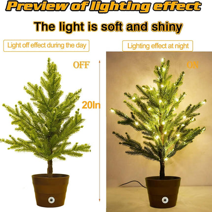 18 Colors Artificial Mini Christmas Tree, 20In Lighted Tabletop Xmas Tree with Color Changing LED Lights, Pre-Lit Small Christmas Tree in Pot Remote Timer Festive Party Holiday Fake Multicolored Tree