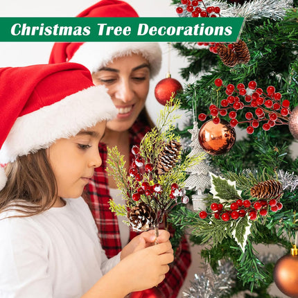12 Pack Artificial Christmas Tree Picks, 12 Inch Assorted Red Berry Picks and Sprays for Christmas Tree Filler Floral Arrangement DIY Wreath Winter Holiday Season Décor