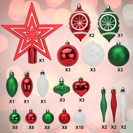 Joiedomi 70Pcs Assorted Christmas Ornaments Set with Ball Ornaments, Star Topper and Heart, Hanging Shatterproof Christmas Ornaments for Holidays and Xmas Tree Ornaments (Red, Green and White)