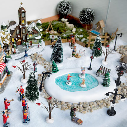 14 Pcs Christmas Accessories Village Figurine Miniature Pine Trees Snow Artificial Christmas Trees Bare Branch Trees Street Lights Lamps for Xmas DIY Crafts Winter Room Landscape (Fresh Style)