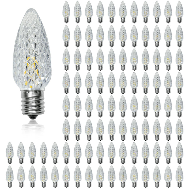 100 Pack C9 Led Christmas Lights Bulb, C9 Replacement LED Christmas Lights Outdoor Bulb, C9 Shatterproof Led Bulb for E17 Base, Christmas String Lights, Commercial Grade 2200K Warm White Bulbs