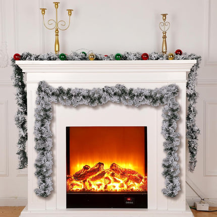 Hotop 2 Pcs 9 ft Christmas Snowy Flocked Garland White Flocked Spruce Garland Winter Frosted Artificial Pine Garland for Xmas Seasonal Indoor Home Fireplace Mantle Tree Stair Decor