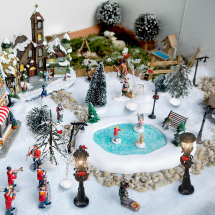 14 Pcs Christmas Accessories Village Figurine Miniature Pine Trees Snow Artificial Christmas Trees Bare Branch Trees Street Lights Lamps for Xmas DIY Crafts Winter Room Landscape (Exquisite Style)