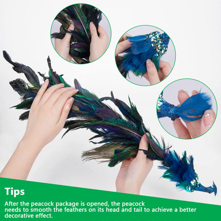 2pcs Large Artificial Peacock Ornaments,23" Glitter Blue Peacork with Long Tail,Christmas Peacock Cilp On Ornaments for Xmas Tree Decoration (Peacock Ornaments)