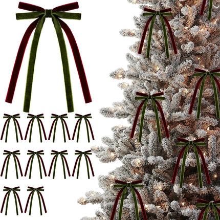 10Pcs Christmas Bows Decorations,5.9x4'' Two Tone Velvet Bow Christmas Wreath Bow for Christmas Tree Wreath Garland Wrapping Wedding Party Décor (Wine red Olive Green)