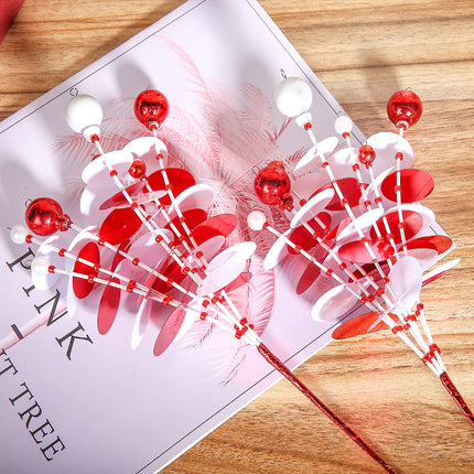 6PC Set 12" H Red White Christmas Ornaments Sequins Ball Pick, Christmas Tree Decorations Christmas Tree Topper Star Home Office Perfect Party Decorations s