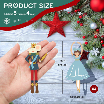 Weysat Christmas Nutcracker Decoration Set Nutcracker Ornaments for Tree Mini Princess Ballet Mouse King Soldier Figures for Xmas Tree Outdoor Party(Wood Vivid Style,20 Pieces)