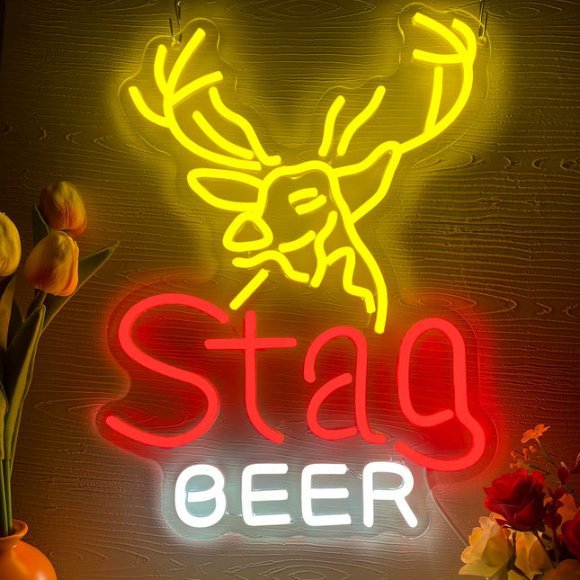 Symone Beer Neon Signs for Wall Decor,Dimmable Beer Deer Led Neon Light,USB Powered Business Signs for Man Cave Bar Pub Restaurant Party Christmas Birthday s（17.1 12.8in）