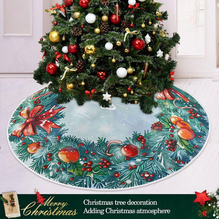 Holly Wreath Christmas Tree Skirt 36 inches, Snow Christmas Wreath Christmas Tree Mat for Decorations Holiday Party