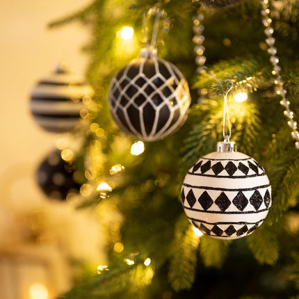 Valery Madelyn Large Christmas Ornaments Tree Decorations, 16ct Black White Boho Shatterproof Christmas Ball Ornaments Set, 3.15 Inch Modern Hanging Ornament Bulk for Xmas Holiday Party Decor